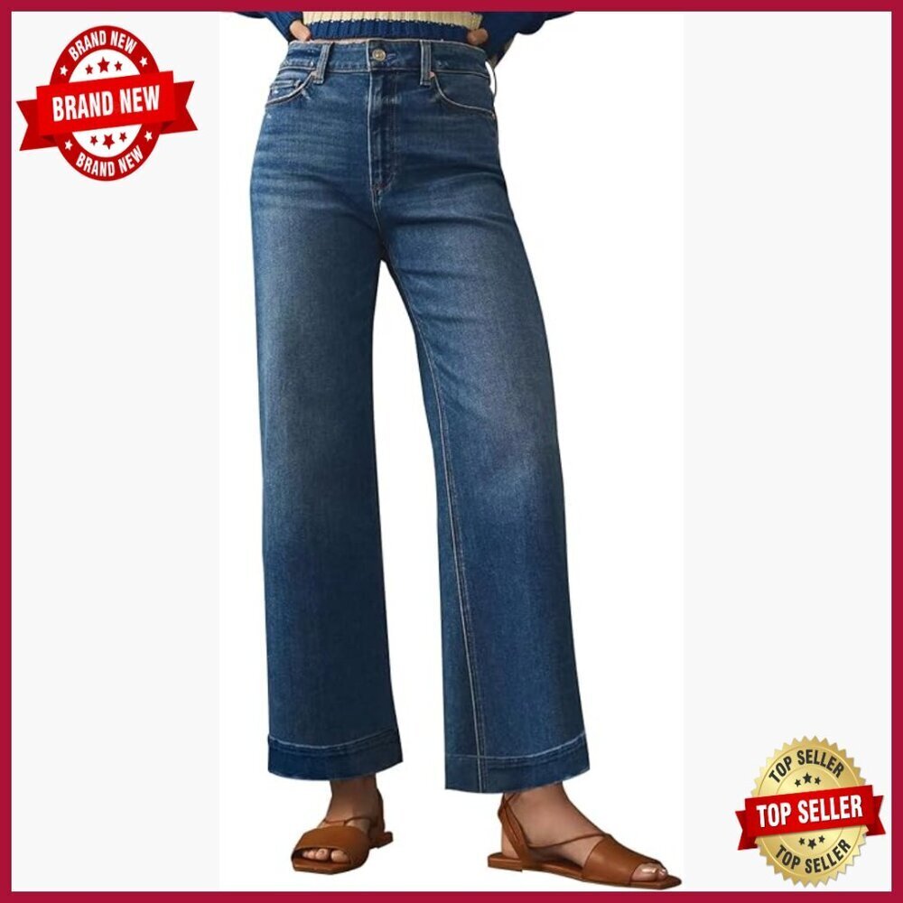 High Waisted Wide Leg Stretchy Denim Jeans Ankle Length Baggy Fit